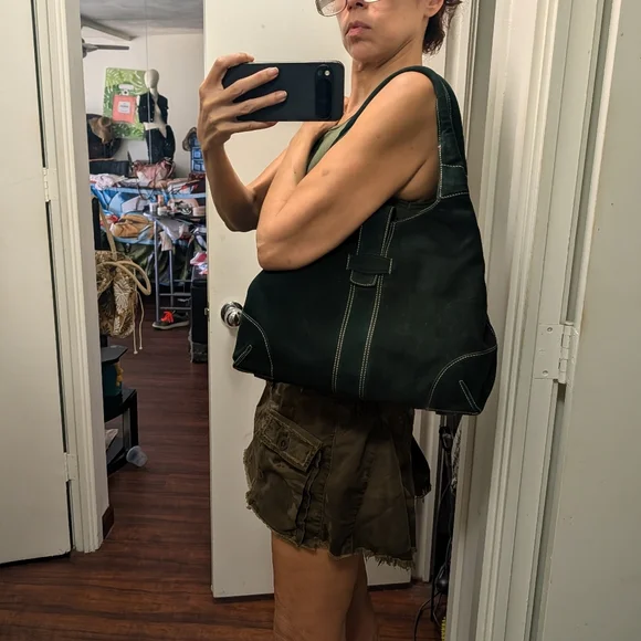 Ann Taylor vtg Y2k Hamilton soho green suede Large hobo bag - Picture 2 of 14